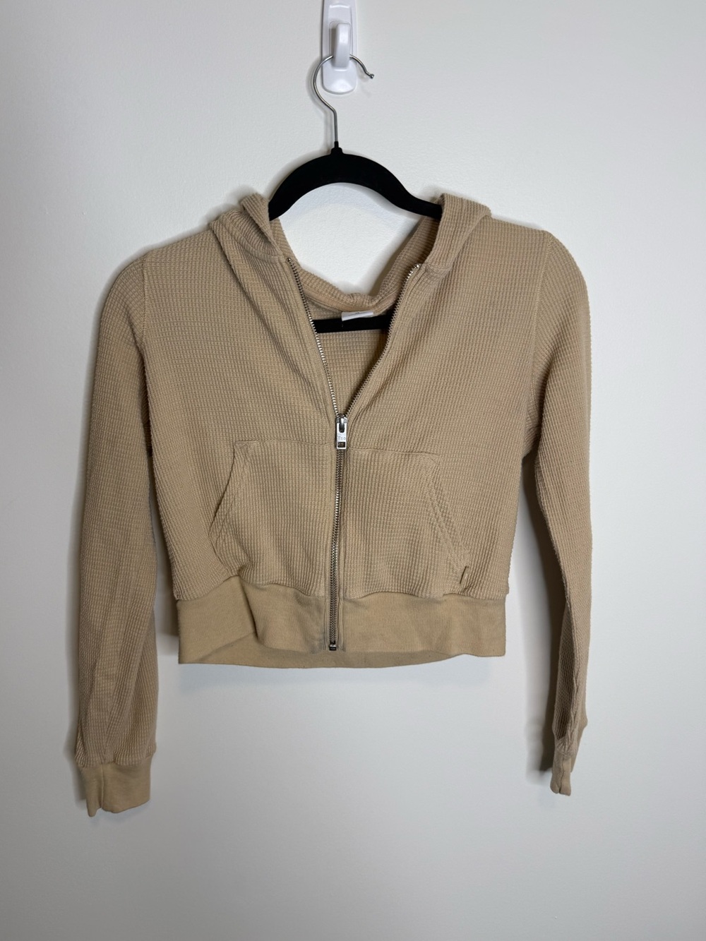 Aritzia Tna tan Thermal Zip Hoodie cropped xs